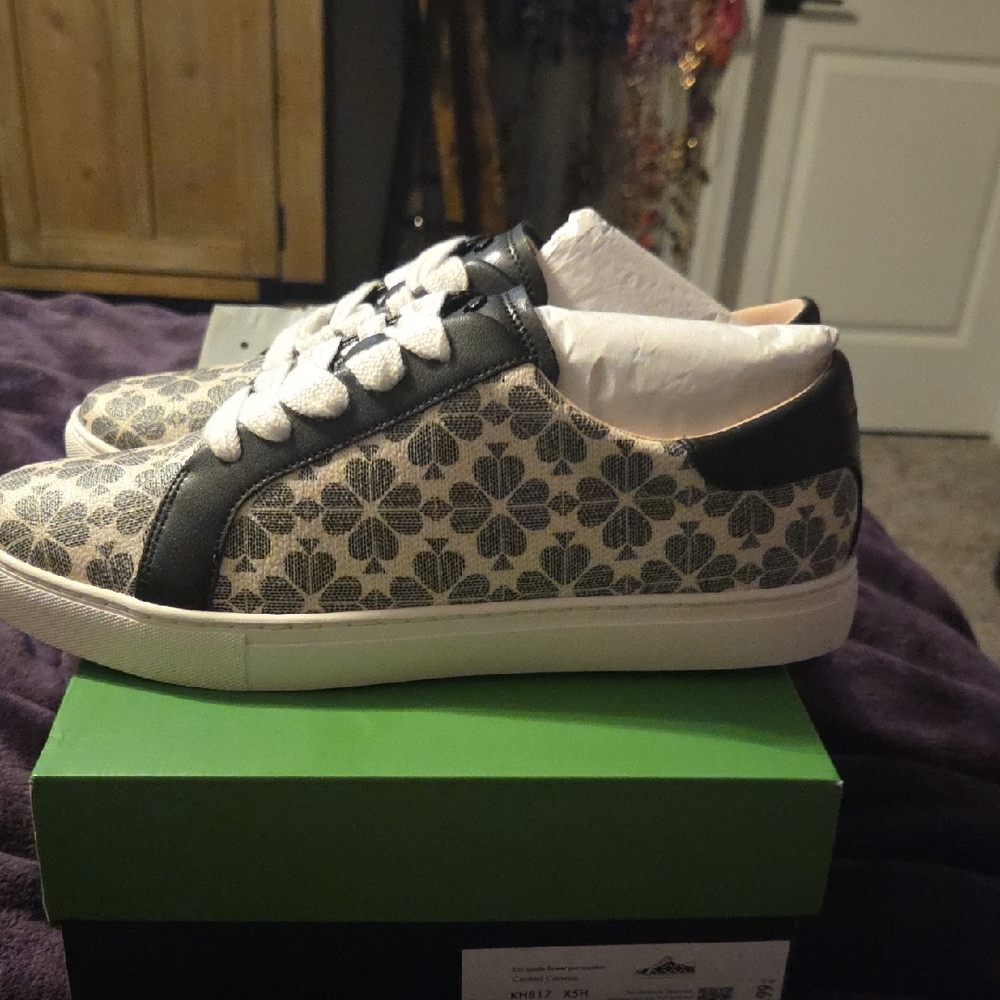 Kate Spade Black and White Floral Canvas Sneakers - Picture 4 of 5